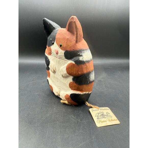 Vintage Hand-Painted Wooden Black & Brown Cat Figurine – 6.5” T x 4” W - Picture 3 of 10